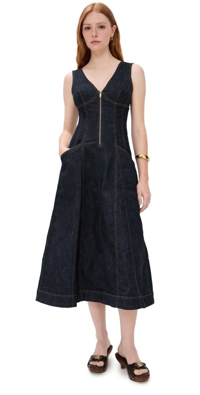 Self Portrait Indigo Denim Midi Dress Blue