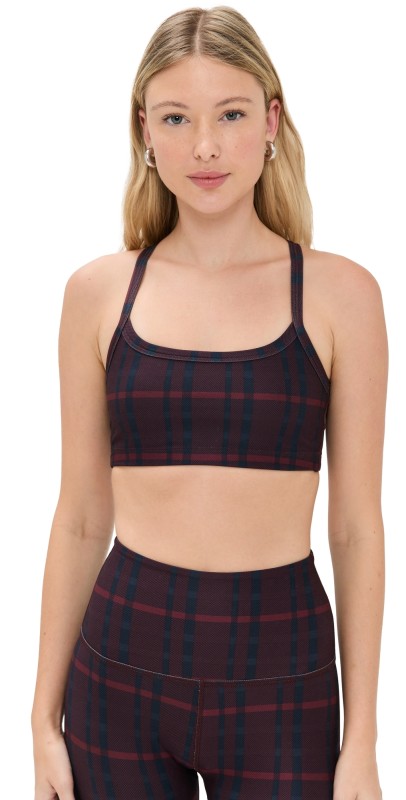 Beyond Yoga Softmark Slim Racerback Bra Dark Cherry Preppy Plaid