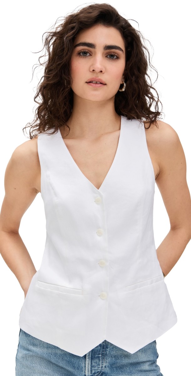Favorite Daughter The Jones Linen Vest Bright White