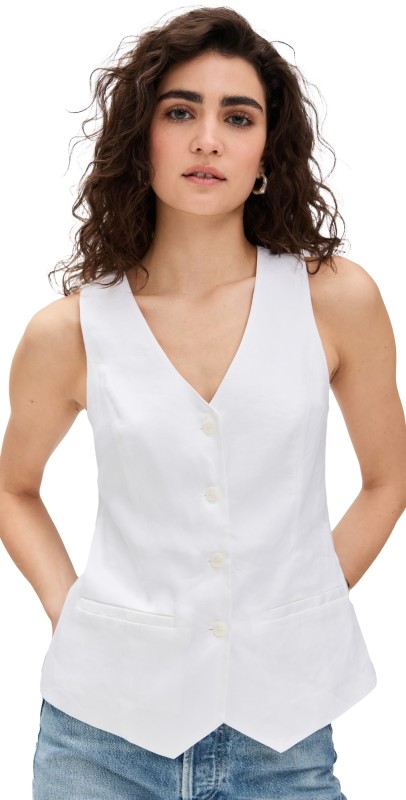 Favorite Daughter The Jones Linen Vest Bright White