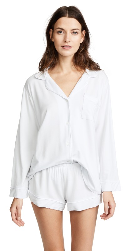 Eberjey Gisele Long Sleeve PJ Set Water Blue