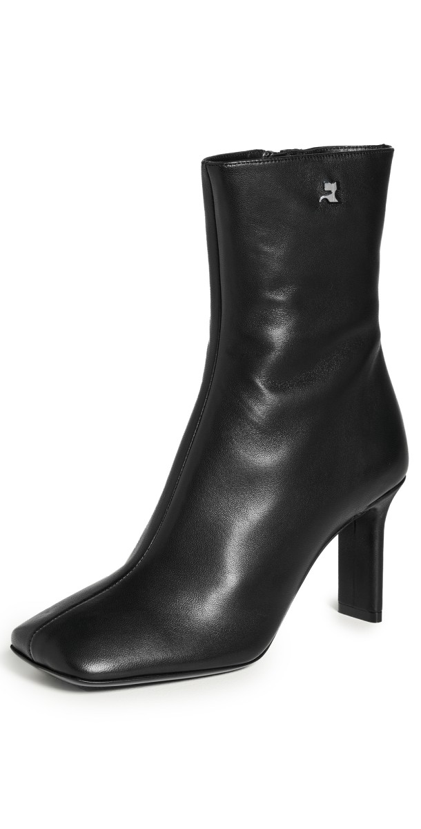 Courrèges Square Toe Nappa Ankle Boots 80mm Black