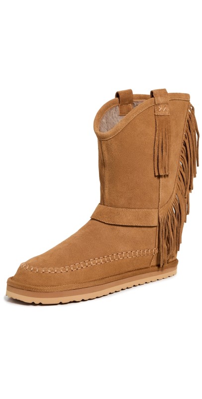 Free People Faye Fringe Pull On Slipper Boots Honey