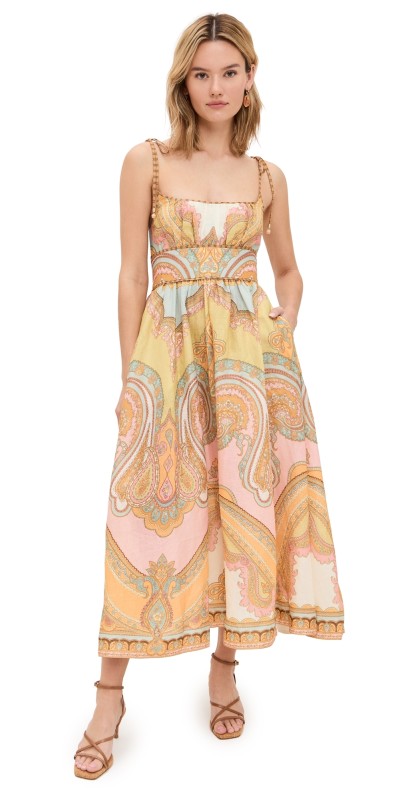 Zimmermann Maxine Picnic Midi Dress Gold Paisley