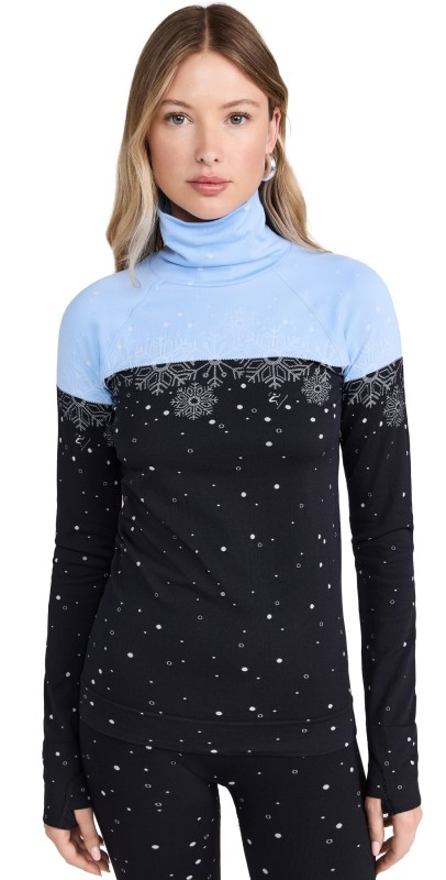 Sweaty Betty Snowflake Funnel Neck Base Layer Blue Snowflake Jacquard