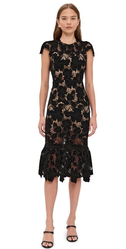 alice + olivia Clover Open Back Midi Dress Black