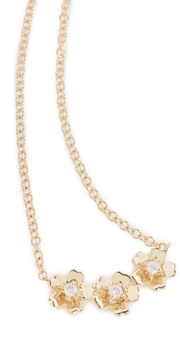 EF Collection 14k Triple Mini Cherry Blossom Necklace 14k Yellow Gold