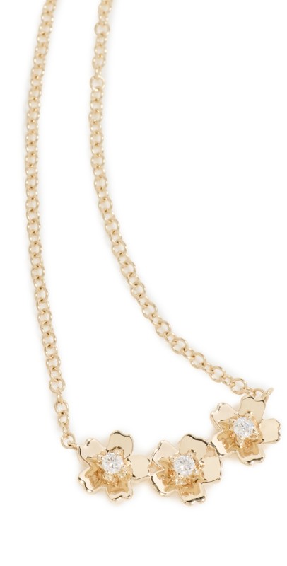 EF Collection 14k Triple Mini Cherry Blossom Necklace 14k Yellow Gold