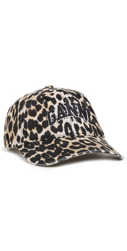 GANNI Washed Cotton Canvas Leopard Cap Leopard