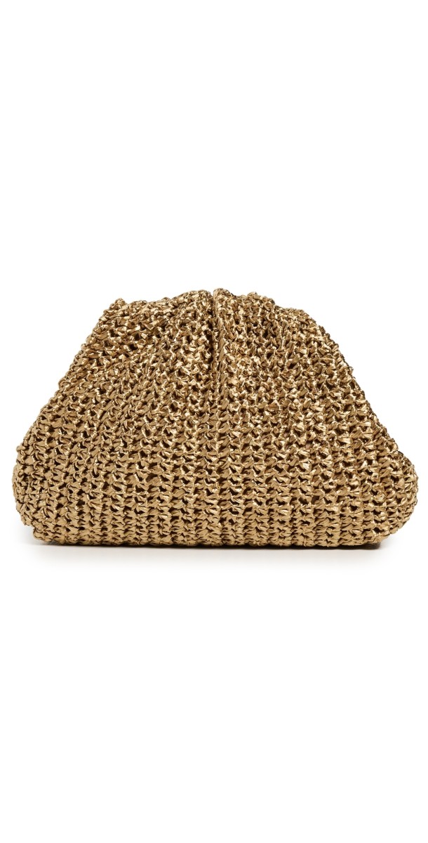 Maria La Rosa Mini Game Crochet Solid Clutch Gold