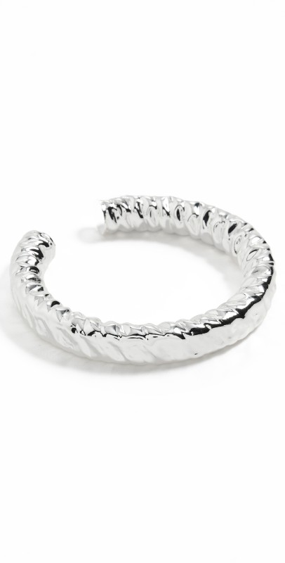 By Adina Eden Molten Texture Gold Cuff Bangle Silver
