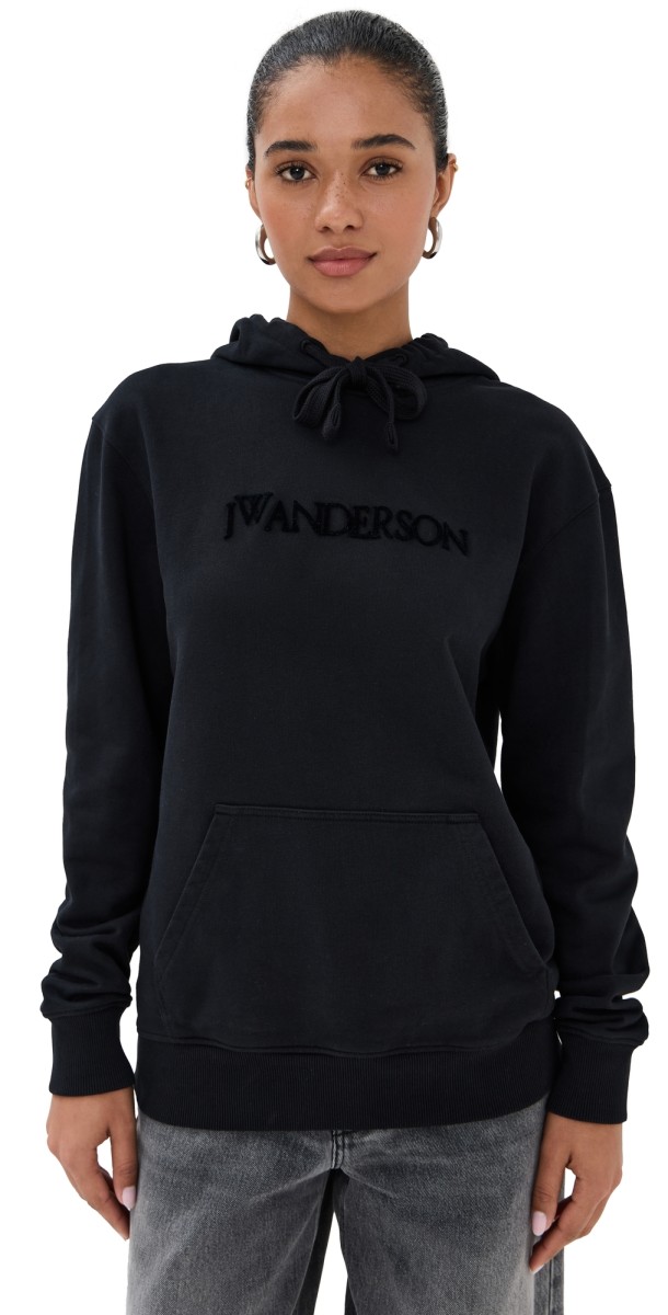 JW Anderson Logo Embroidery Hoodie Black