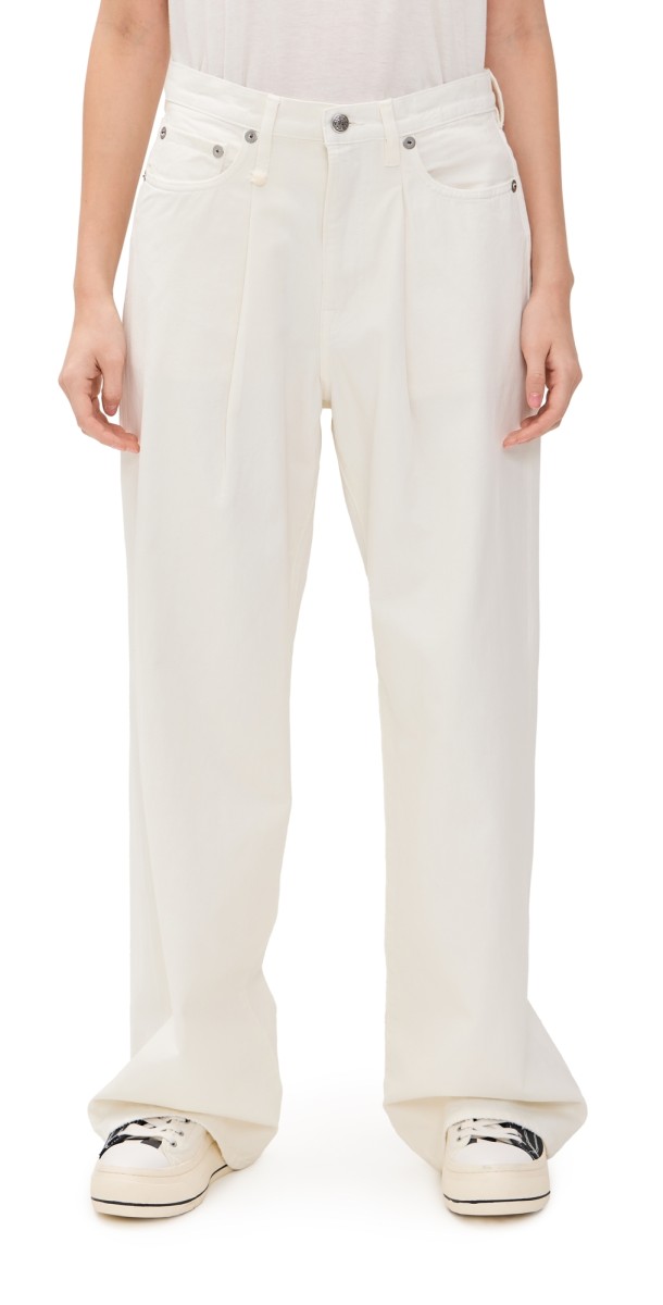 R13 Damon Pleated Jeans White Slubby Twill