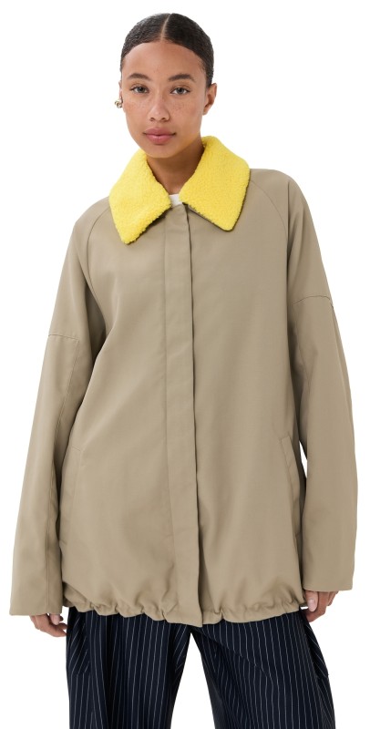 Tibi Lotte Nylon Carcoat with Removable Sherpa Khaki