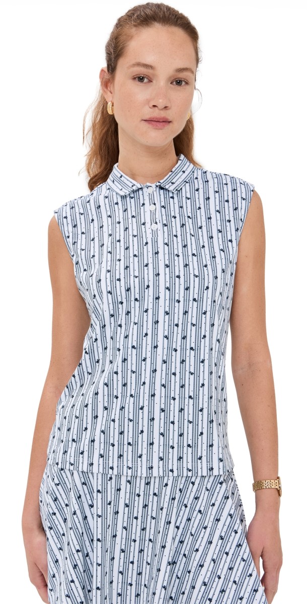 Byrdie Golf Social Wear Coastline Collar Top White/Navy Floral