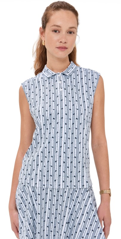 Byrdie Golf Social Wear Coastline Collar Top White/Navy Floral