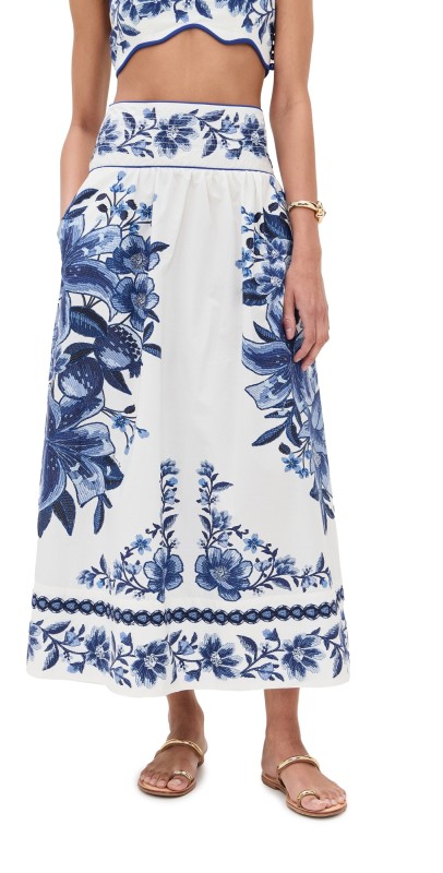 FARM Rio Summer Fruit Scarf Midi Skirt Off White