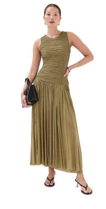 Jil Sander Sleeveless Dress with Embroidered Bodice Honey Blonde