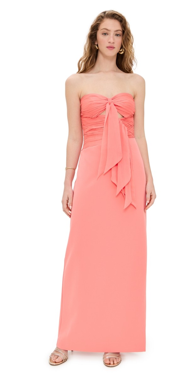 AMUR Diana Cutout Bow Combo Gown Peach Sky