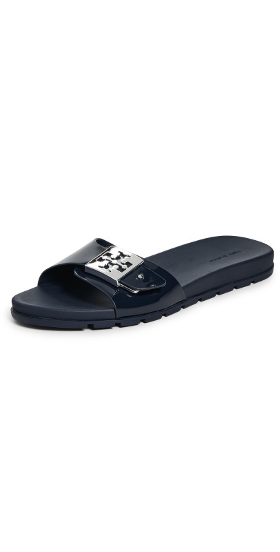 Tory Burch Buckle Slides New Navy/Silver