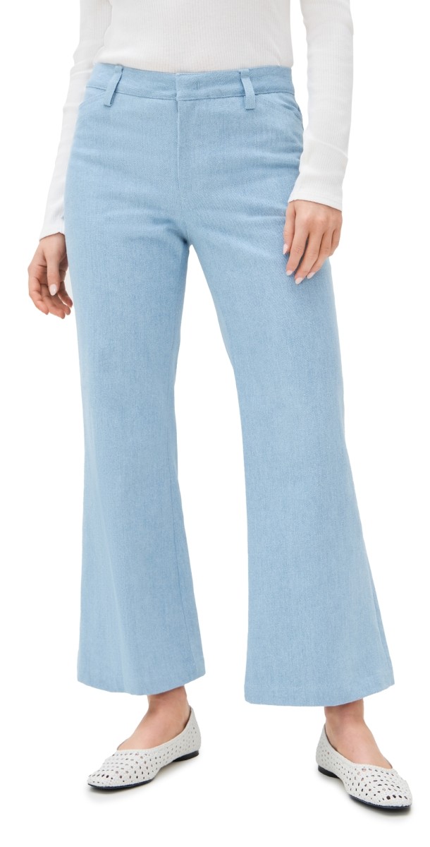 Vince Mid Rise Cropped Flare Twill Pants Pale Indigo