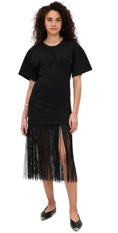 Pixie Market Fringe Cotton Tee Dress Black
