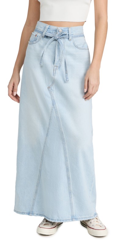 Levi's Iconic Long Skirt with Belt Light Indigo Worn In
