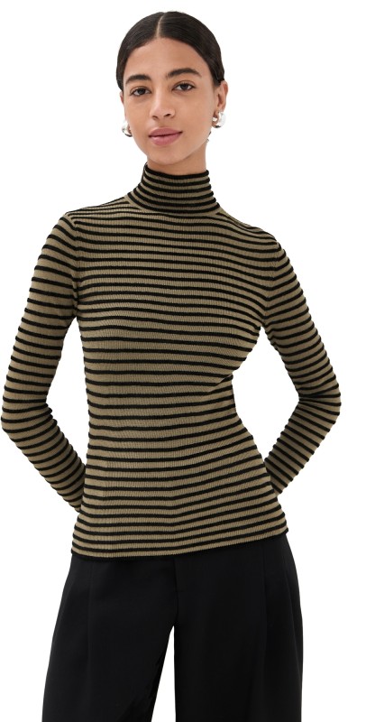 Proenza Schouler Didi Top In Matte Viscose Velvet Stripe Khaki/Black