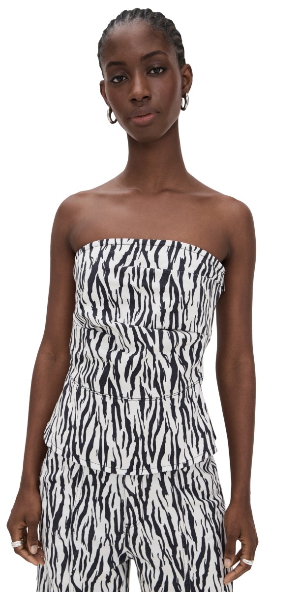 ROTATE Printed Denim Top Egret Comb.