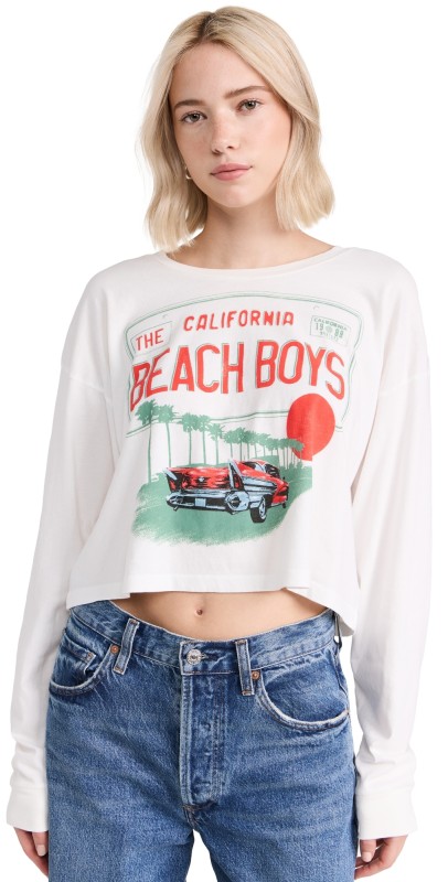 Daydreamer The Beach Boys License Plate Crop Tee Vintage White