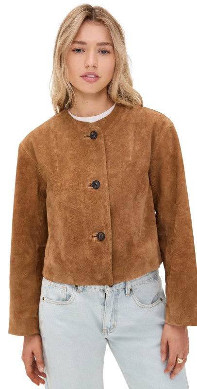 Madewell Crop Cardigan Jacket in Suede Aged Cognac