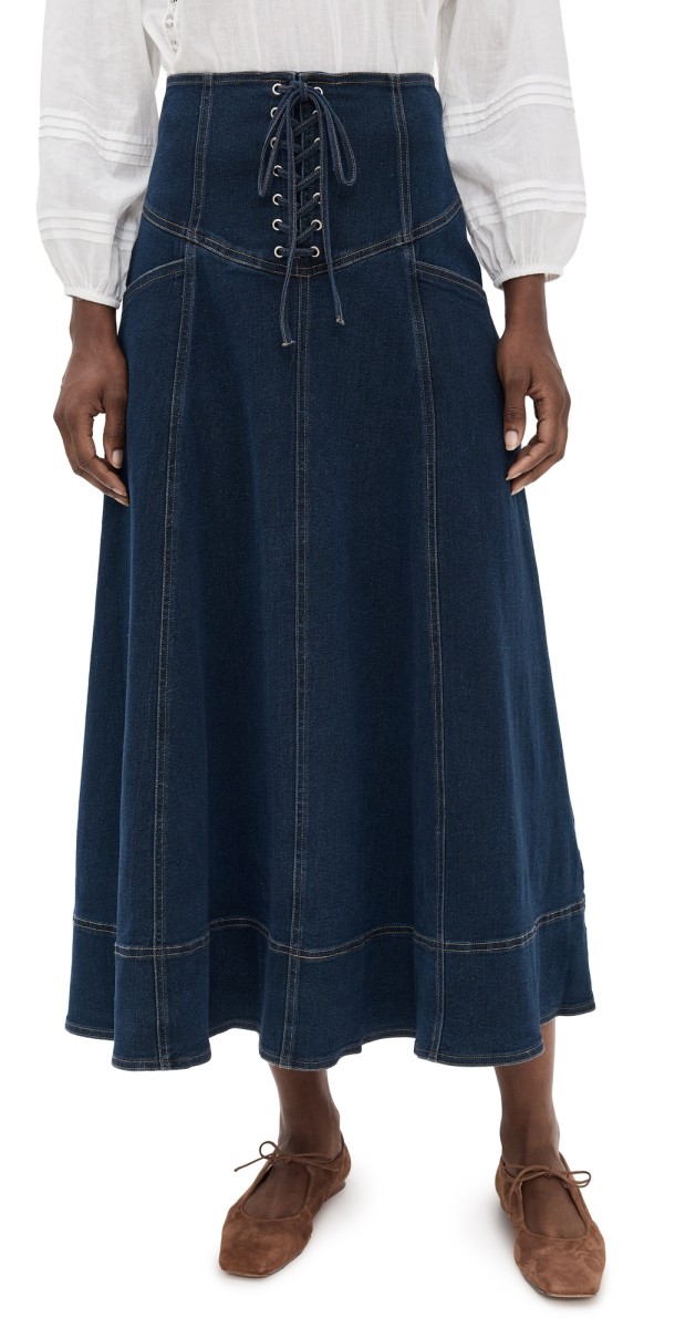 Moon River Denim Midi Skirt Denim