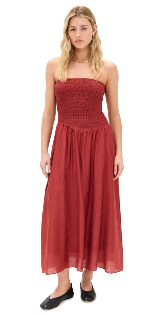 Pixie Market Smocked Strapless Dress Paprika