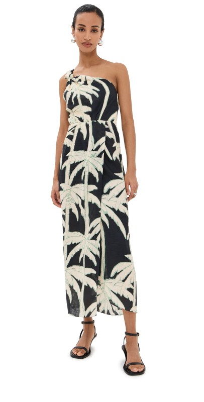 Johanna Ortiz Dark Palms Ankle Dress Salty Palms/Black/Ecru/Mint