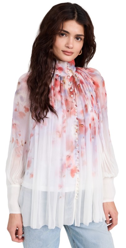 Zimmermann Crush Smock Blouse Scarlet Floral