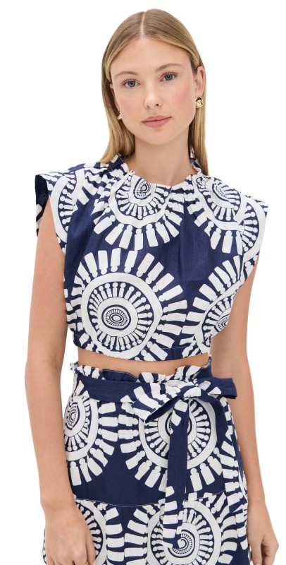 lemlem Muna Ruched Crop Top Zeina Navy