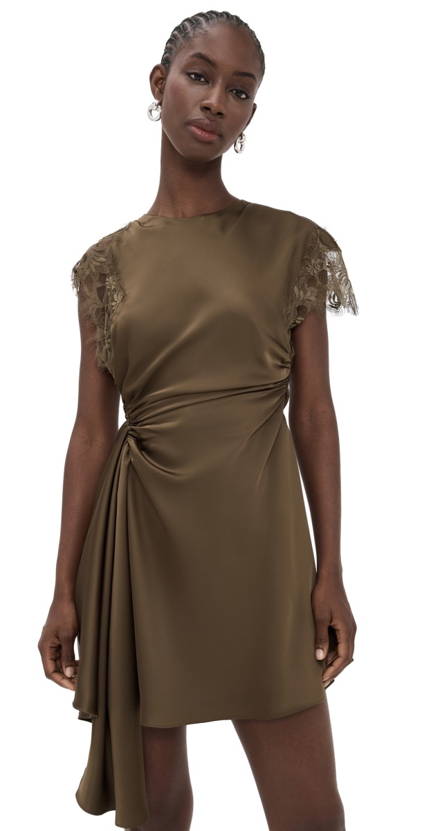 AMUR Zina Ruched Mini Dress Mosswood