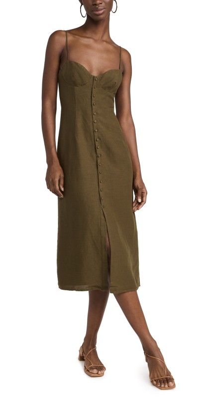 Onia Air Linen Corset Midi Dress Olive