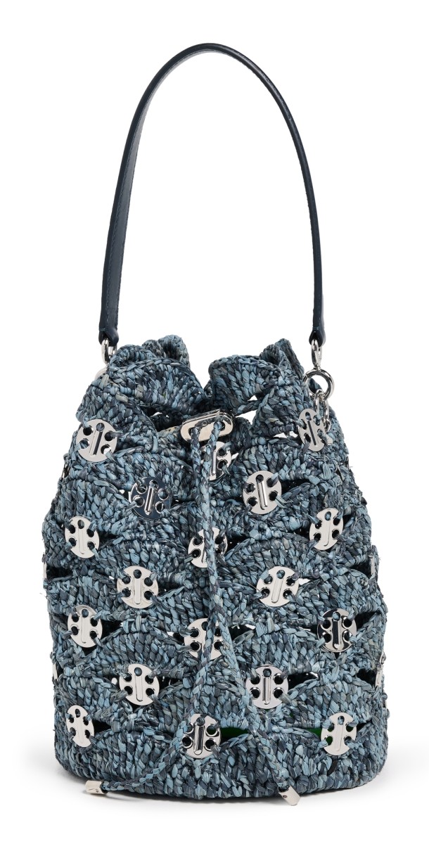 rabanne Raffia Bucket Bag Blue Denim Silver