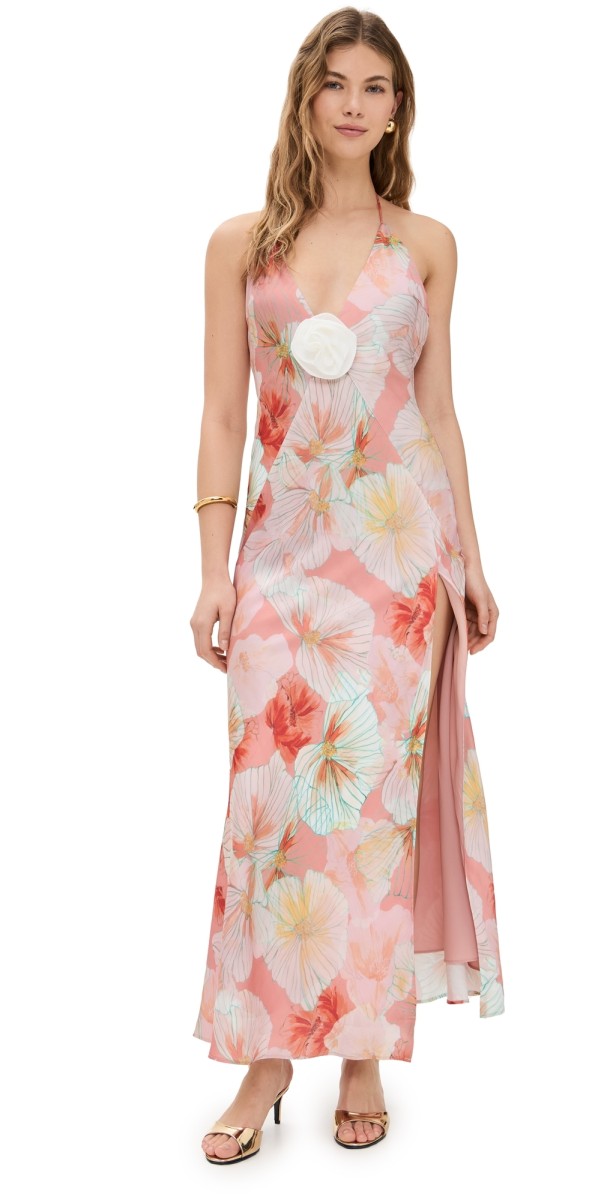 BARDOT Aradia Printed Halter Dress Peach Flor