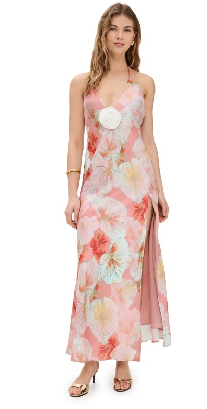 BARDOT Aradia Printed Halter Dress Peach Flor