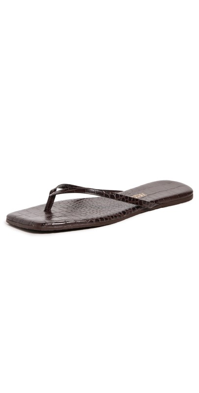 TKEES Square Toe Lily Flip Flops Carob Croc