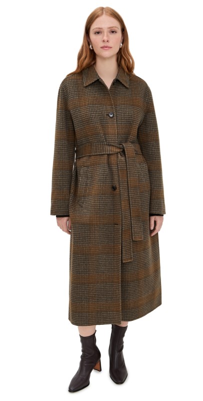 Theory Long Pressed Plaid Single-Breasted Coat Brass Multi