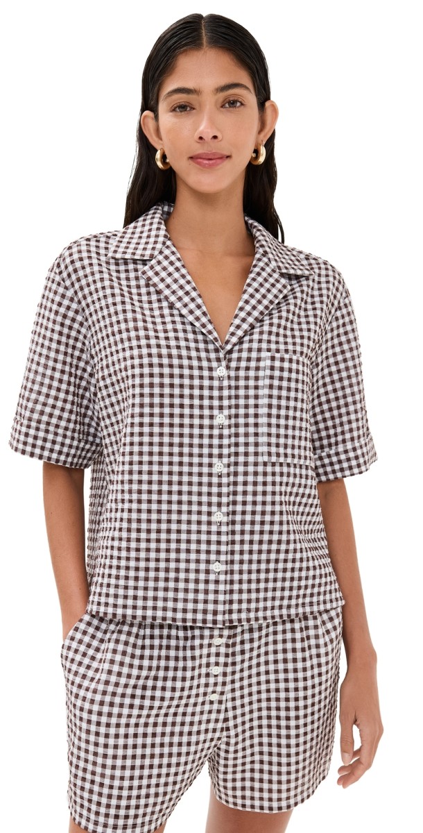STAUD Gabi Shirt Dark Chocolate Gingham