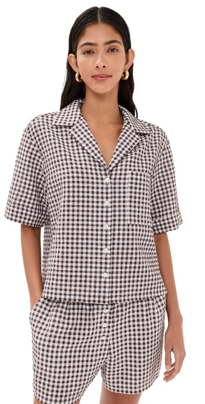 STAUD Gabi Shirt Dark Chocolate Gingham