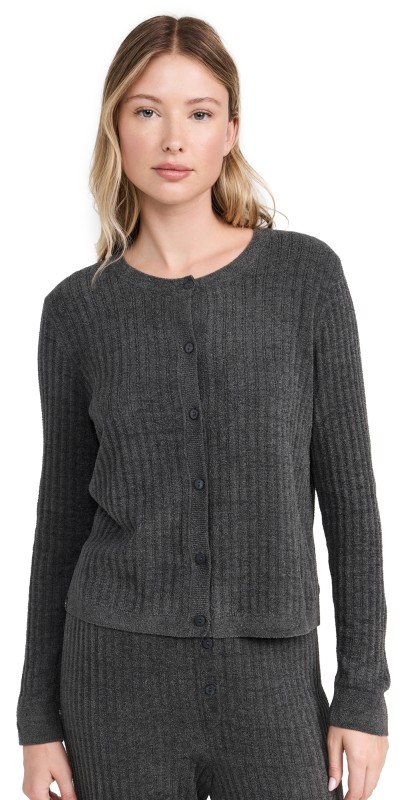 Barefoot Dreams CozyChic Ultra Light Ribbed Button Cardigan Carbon