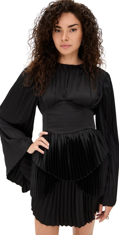 Andrea Iyamah Lenti Pleated Mini Dress Black