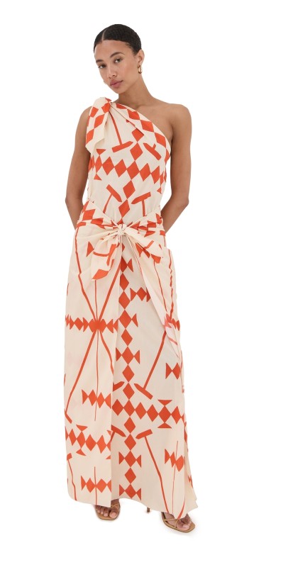 Johanna Ortiz Seaweed Ankle Dress Ecru/Orange