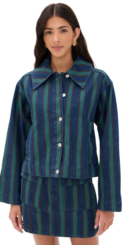 The Tiny Big Sister Boxy Striped Jacket Stone