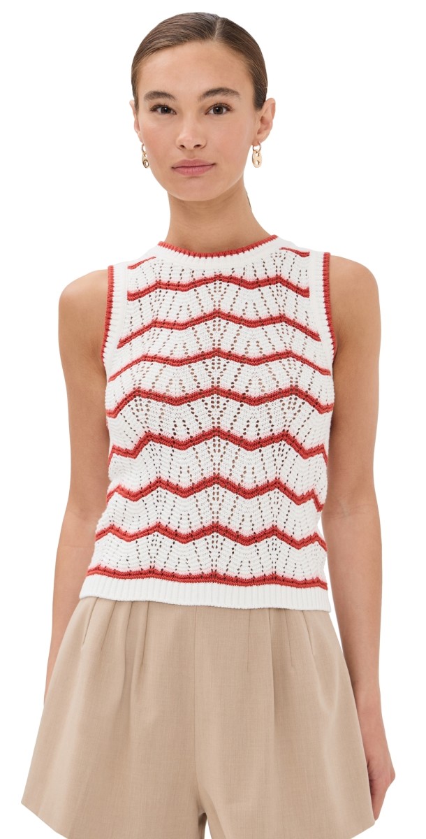 Veronica Beard Cropped Jerrel Knit Tank Off White/Pink Shell/Persimmon